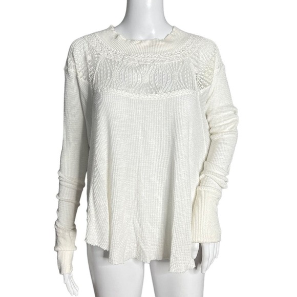 Free People Shirt Womens XS White Spring Valley Lace Tunic Lace Neutral Bohemian - Picture 1 of 5